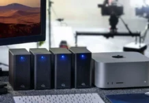 OWC Express 4M2 Ultra Brings 6,622 MB/s Thunderbolt 5 Storage At $399 Multiple OWC Express 4M2 Ultra units placed beside Apple Mac Studio in a professional desktop workspace