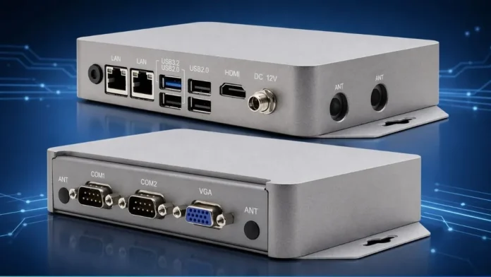 AAEON BOXER-6407-TWL compact metal units showing multiple ports and rugged industrial design
