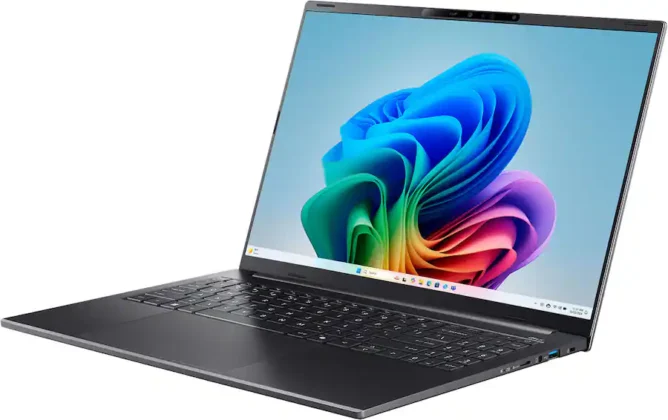 Acer Swift Go 16 AI laptop screen showing Windows Copilot interface and productivity features