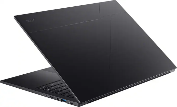 Acer Swift Go 16 AI laptop rear angled view showing hinge and sleek chassis