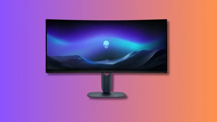 Dell Alienware ultrawide curved monitor with 5K OLED display and sleek stand design