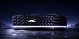 AMD Ryzen AI Halo Mini PC Opens at $3,999 With 128GB Memory AMD Halo Box AI Mini PC front view showing geometric metal chassis and subtle base lighting