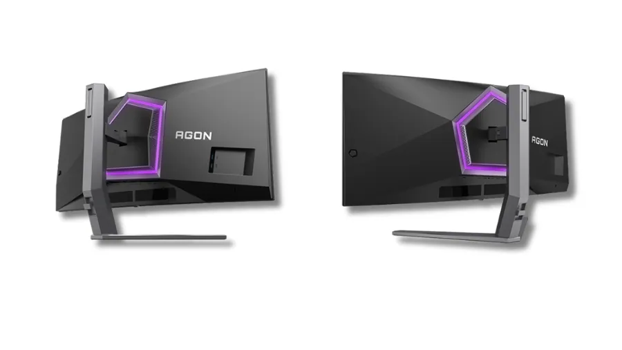 Rear view of AOC AGON Pro AGP346UCSD monitor with RGB lighting and angular design