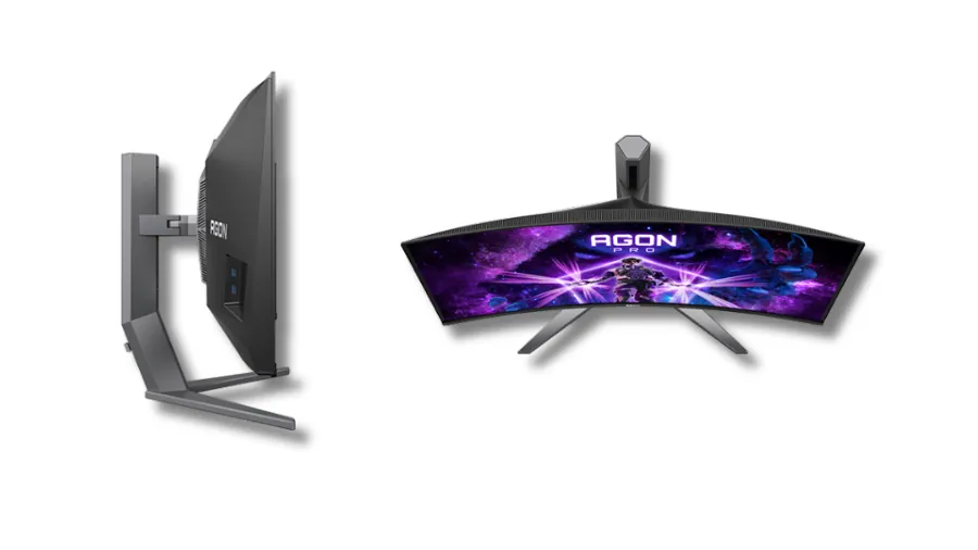 AOC AGON Pro AGP346UCSD ultrawide curved gaming monitor showing side profile and front view