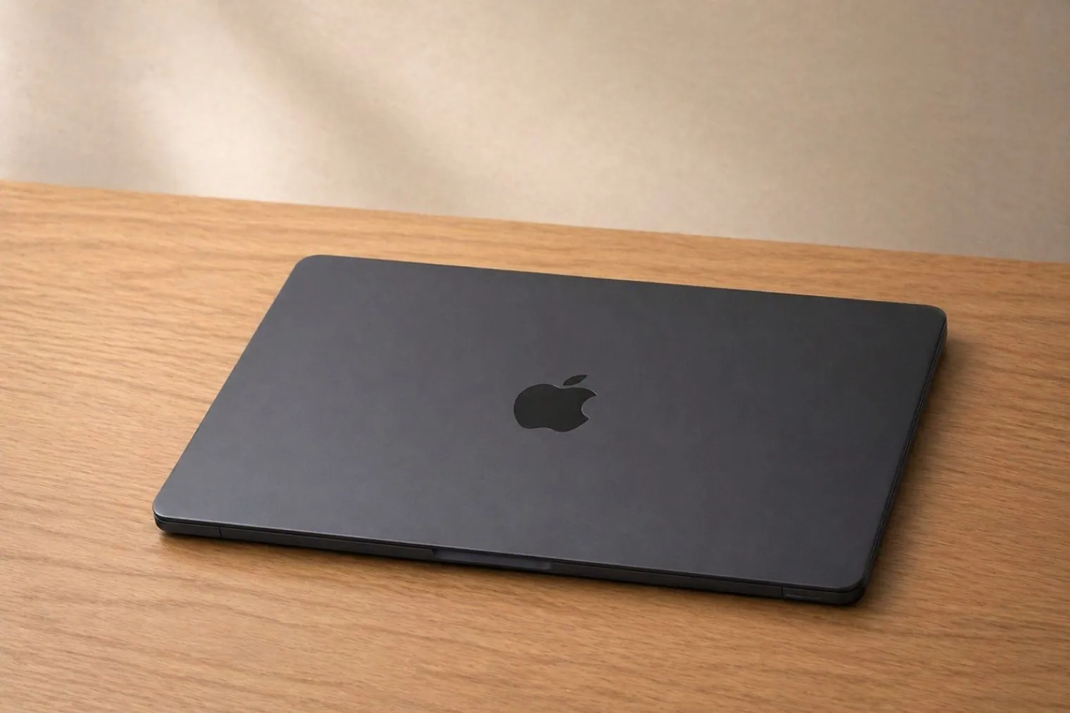 9 Best Laptops for MATLAB in 2026 47 Closed Apple MacBook Air 13 M5 showing slim aluminum lid with centered Apple logo on wooden surface.
