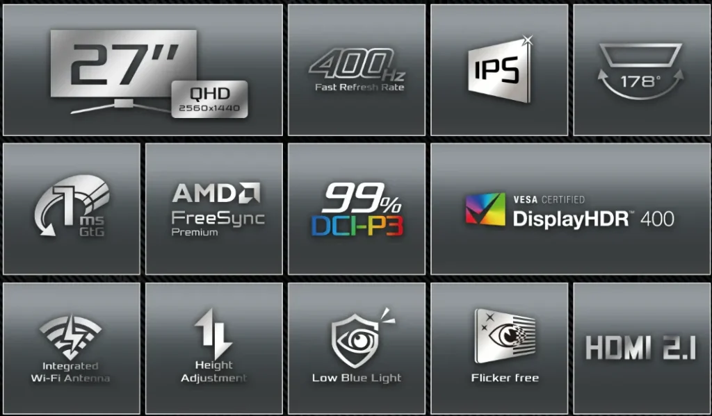 ASRock PG27QFW2A 27 inch QHD 400Hz IPS gaming monitor features including FreeSync Premium and HDR400