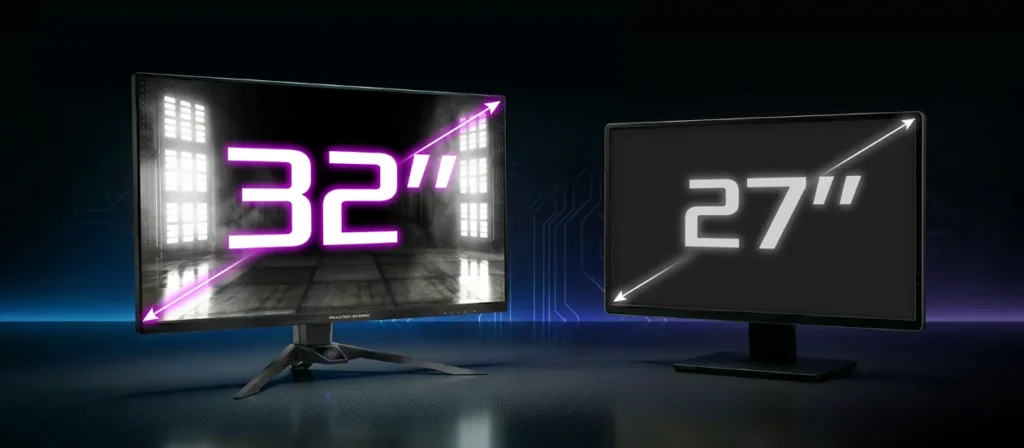 ASRock Phantom Gaming 27 inch vs 32 inch monitor size comparison