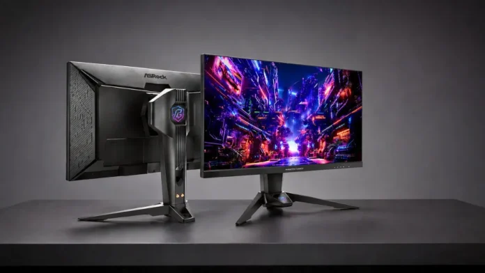 ASRock Phantom Gaming monitor front and rear design with RGB and stand