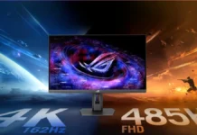 ASUS Launches Dual-Mode 4K Gaming Monitors With 485Hz ASUS ROG gaming monitor showing dual-mode 4K 162Hz and FHD 485Hz performance