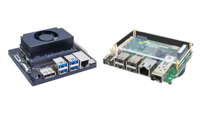 Banana Pi BPI-SM10 single board computer showing USB Ethernet HDMI ports and cooling fan