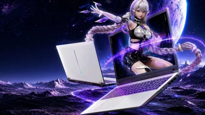 Colorful Hidden Star P16 Pro gaming laptop shown in fantasy themed promotional image with open display and silver chassis