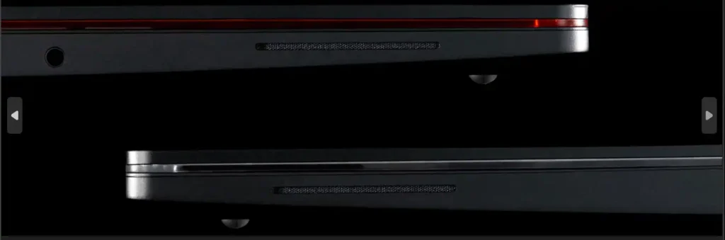 Framework Laptop 13 Pro slim side profile showing ventilation grill, chassis edge design, and thin form factor with clean industrial finish