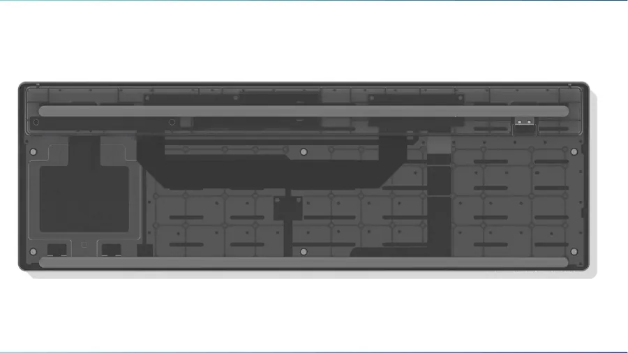Internal layout of Framework wireless keyboard showing internal components and structure