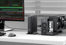 GPD BOX Mini PC Unveiled With MCIO 8i, Targets Near-Desktop GPU Performance Over PCIe 5.0 x8 GPD BOX mini PC connected to external GPU enclosure via MCIO 8i interface showing desktop graphics card setup for high performance computing