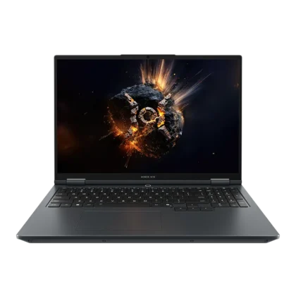 Honor Win H7 gaming laptop front view in black color showing large display with thin bezels, full size keyboard with numeric pad, and performance focused design