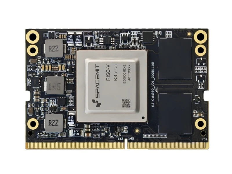 K3 COM260 core board featuring RISC-V processor memory modules and edge connector interface