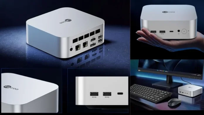 Lenovo Lecoo AI Mini Pro mini PC showing compact metal body and multiple rear and front ports