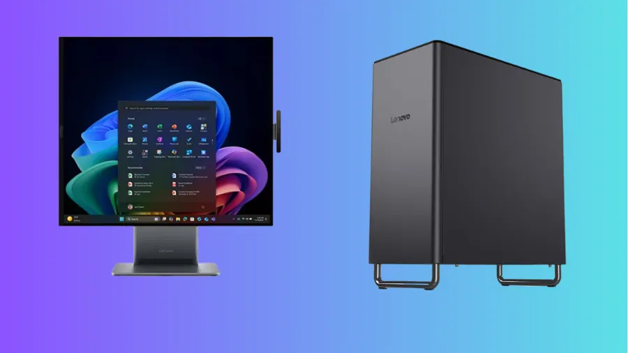 Lenovo ThinkCentre X AIO Aura front display and desktop tower design