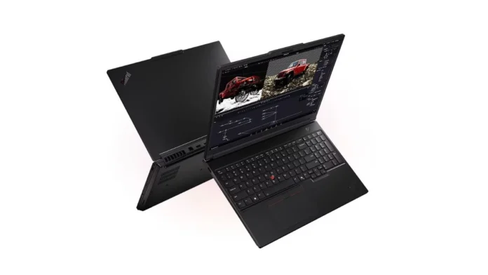 Lenovo ThinkPad P16 Gen 3 laptop showing open display with keyboard and rear chassis design