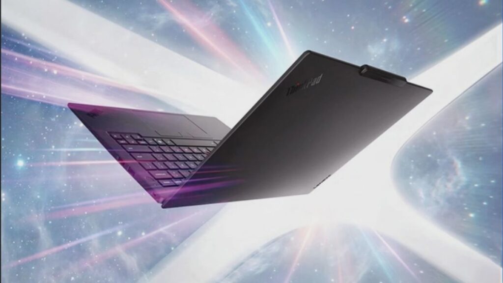 Lenovo ThinkPad X14 2026 laptop rear angled view showing slim black chassis, ThinkPad branding, hinge design, and lightweight business laptop form factor