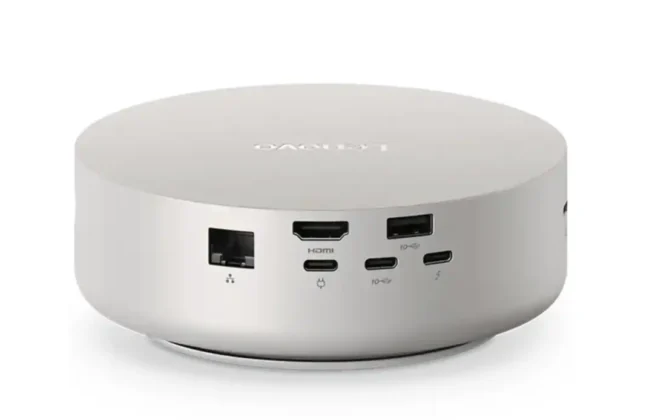 Rear view of Lenovo Yoga Mini i Gen 11 mini PC showing Ethernet HDMI USB-A and USB-C ports