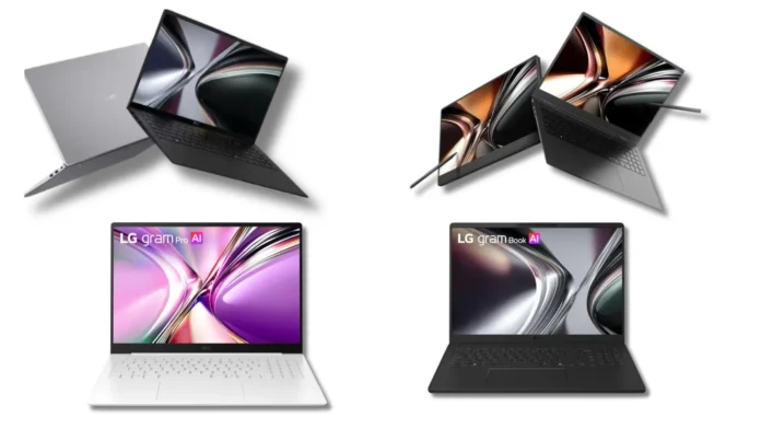 LG gram 2026 laptops including gram Pro AI convertible and gram Book AI with slim lightweight design