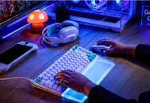 Logitech G512 X Wired Gaming Keyboard Brings Analog Input, Starts at $179 Logitech G512 X keyboard in use with RGB lighting gaming setup mouse headset and desk accessories