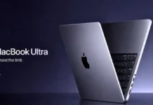 Apple OLED Touchscreen MacBook Delayed to 2027, New “MacBook Ultra” Name Tipped MacBook Ultra concept laptop shown in side angle with slim profile Apple logo and keyboard partially visible