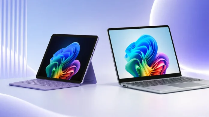Microsoft Surface Laptop 8 displayed as laptop and tablet showcasing detachable keyboard and touchscreen design