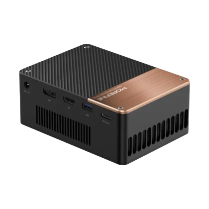 Morefine G2 external GPU angled view showing side ports ventilation and compact chassis