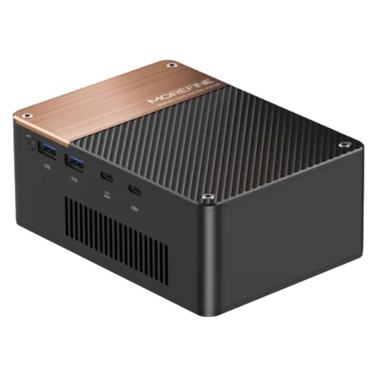 Morefine G2 external GPU front panel showing USB ports power button and Thunderbolt connectivity