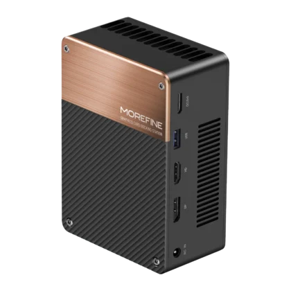 Morefine G2 external GPU side view showing HDMI DisplayPort USB and OCuLink ports