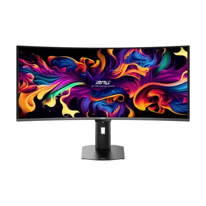 MSI MPG 341CQR X36 ultrawide curved monitor showing vibrant display with slim bezels