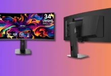 MSI MPG 341CQR X36 Brings At $899 With 360Hz QD-OLED, 1300-Nit HDR MSI MPG 341CQR X36 curved gaming monitor showing front display and rear panel design with stand
