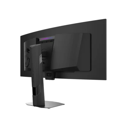 MSI MPG 341CQR X36 rear angled view showing stand structure and back panel design