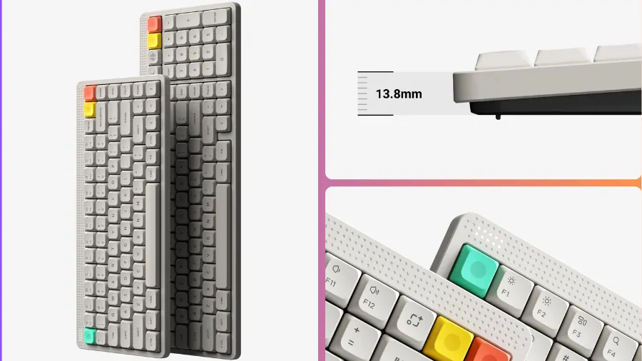 NuPhy Node keyboard showing slim profile, compact layout, and colorful accent keys