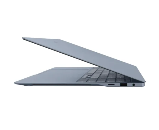 Samsung Galaxy Book6 Edge laptop side view showing slim profile keyboard deck and port placement