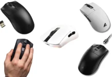 Sharkoon Released FIREGLIDER One Ultralight Wireless Mouse Under 50g Sharkoon FIREGLIDER One mouse shown in black and white variants with different angles and usage view