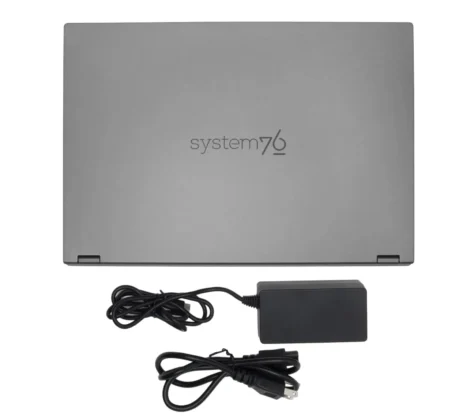 System76 Pangolin Pro bottom panel with included charger and power adapter