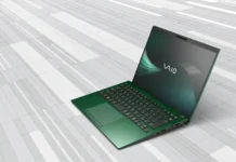 VAIO SX14-R (VJS4R2) Updated With Core Ultra Series 3, Sub-1kg Build and Copilot+ Support VAIO SX14-R VJS4R2 laptop in green color shown open with display on, featuring slim chassis, full size keyboard, large trackpad, and modern lightweight design