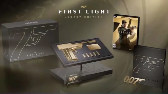 007 First Light Legacy Edition box with collectible items game case and themed accessories