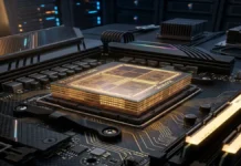AMD “Grimlock” Zen 7 Processors Scheduled for 2028: TSMC A14 and 224MB L3 Cache Concept render of AMD Zen 7 Grimlock processor with stacked 3D V-Cache on a motherboard