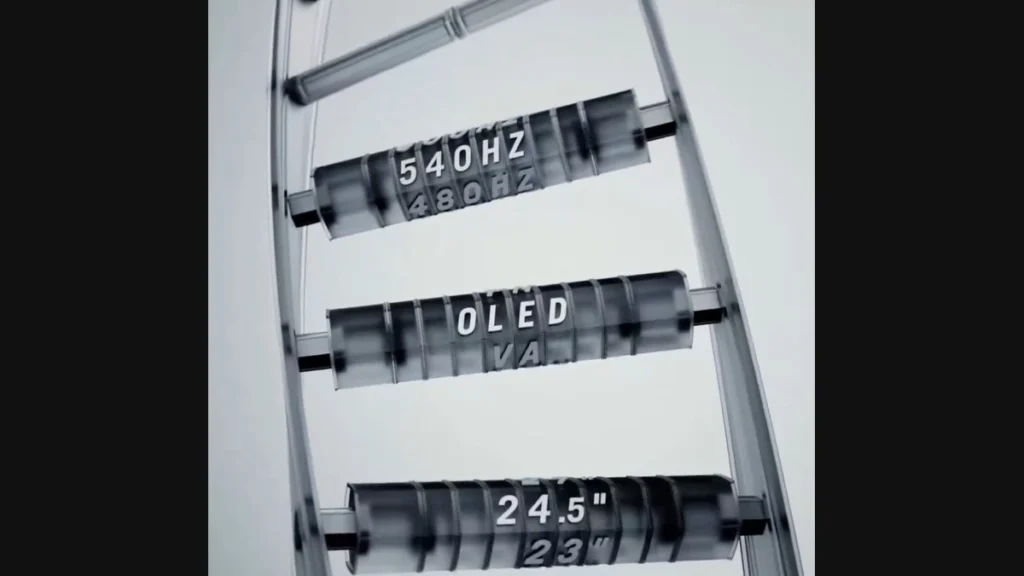 ASUS teaser highlighting 540Hz refresh rate, OLED panel technology, and 24.5-inch display size