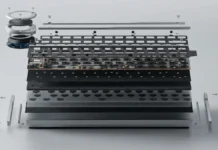 Angry Miao Launches Battleye R2 Magnetic Switch Keyboard with 1.7-Inch LCD Screen Exploded view of Angry Miao Battleye R2 keyboard showing carbon fiber plate and six-layer acoustic structure