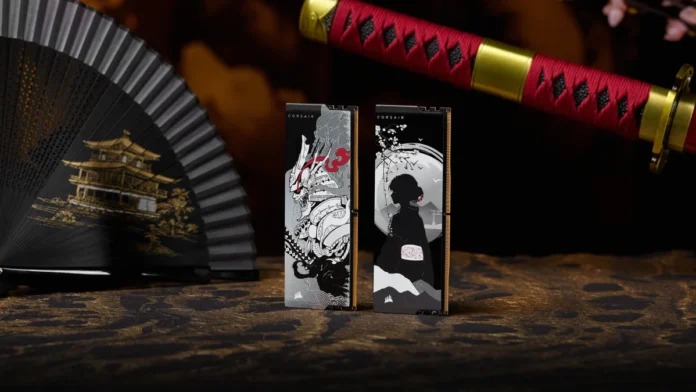 Corsair SHUGO DDR5 collectible RAM modules displayed with Japanese-themed accessories