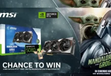 NVIDIA Gives Away Limited-Edition RTX 5080 The Mandalorian & Grogu Edition GPU MSI GeForce RTX 5080 The Mandalorian and Grogu Edition GPU with Star Wars themed packaging, Grogu figure, and Mandalorian promotional artwork.