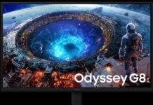 Samsung 2026 Odyssey Lineup: 6K & OLED Monitors Revealed Samsung Odyssey OLED G7 gaming monitor with futuristic sci-fi artwork displayed on screen