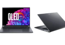 Deal: Acer Swift X 14 OLED With RTX 4060 Stands Out in Thin Gaming Laptop Segment Acer Swift X 14 laptop showing front OLED display and rear lid design in open and closed views