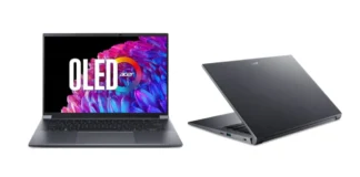 Deal: Acer Swift X 14 OLED With RTX 4060 Stands Out in Thin Gaming Laptop Segment Acer Swift X 14 laptop showing front OLED display and rear lid design in open and closed views