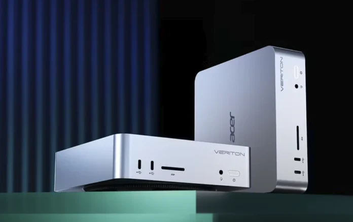 Acer Veriton RA110 compact AI workstation with front USB-C ports and slim aluminum chassis